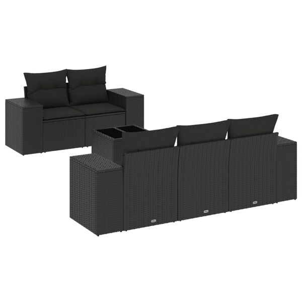 vidaXL Set Divano da Giardino 6 pz con Cuscini Nero in Polyrattan