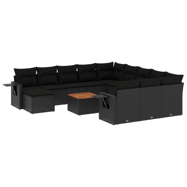 vidaXL Set Divani da Giardino 13pz con Cuscini Nero in Polyrattan