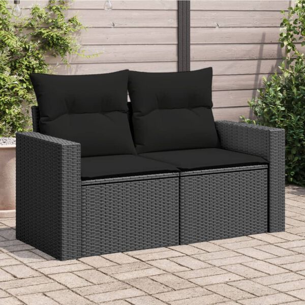 vidaXL Divano da giardino con cuscini 2 posti nero in polyrattan