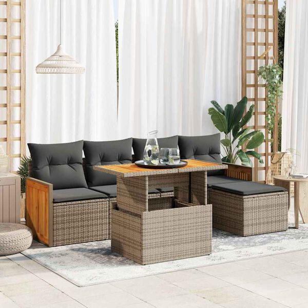 vidaXL Set Divano da Giardino 6pz con Cuscini Grigio Polyrattan Acacia