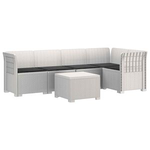 vidaXL Divano da Giardino 5 Posti con Cuscini Stile Rattan PP Bianco