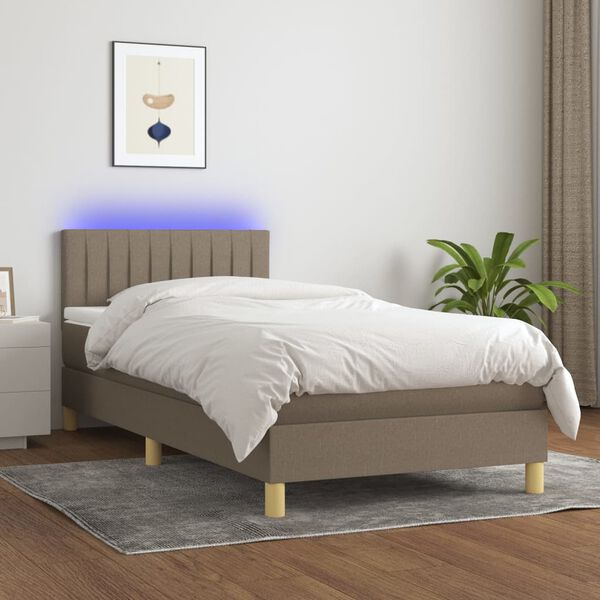 vidaXL Letto a Molle con Materasso e LED Tortora 100x200cm in Tessuto