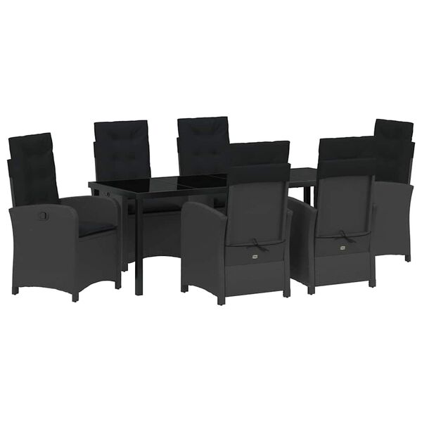 vidaXL Set da Pranzo per Giardino con cuscino 7 pcs Nero polyrattan