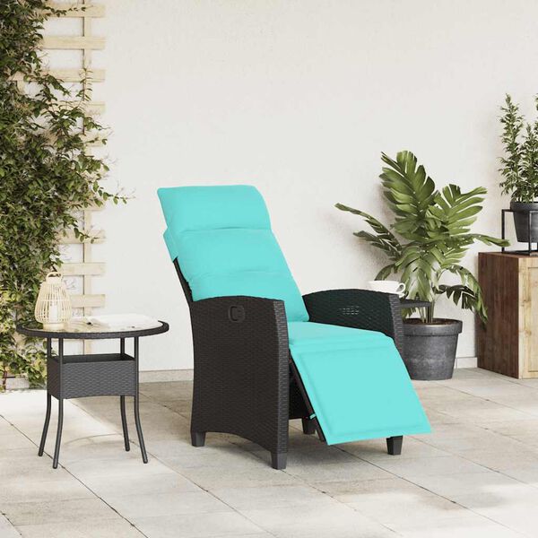 vidaXL Sedia Reclinabile da Giardino con Tavolino Nera Polyrattan