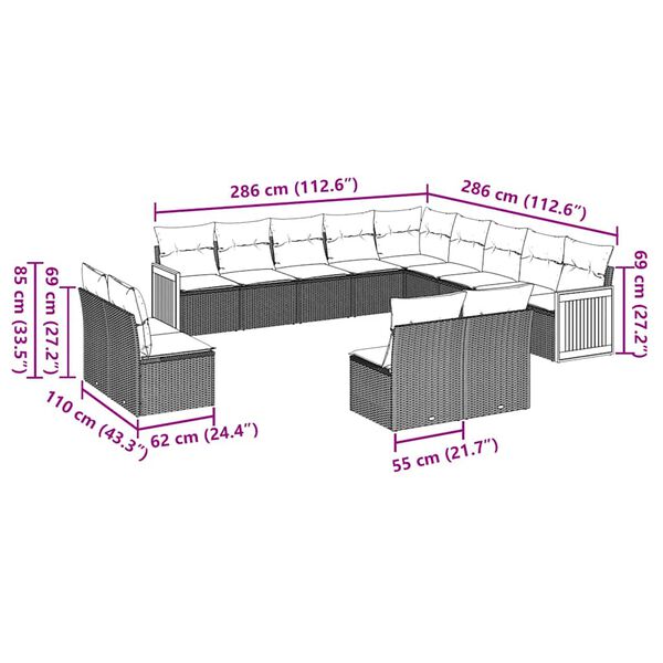 vidaXL Set Divani da Giardino 13pz con Cuscini Nero in Polyrattan