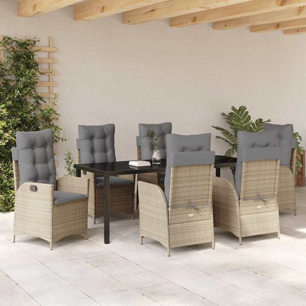 vidaXL Set da Pranzo per Giardino con cuscino 7 pcs Beige polyrattan