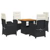 vidaXL Set da Pranzo da Giardino 5 pz Nero con Cuscini in Polyrattan