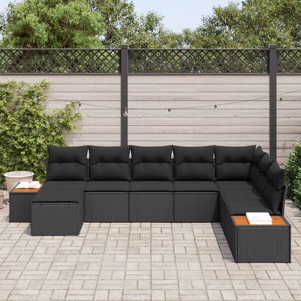 vidaXL Set Divano da Giardino con cuscino 9 pcs Nero Polyrattan