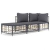 vidaXL Set Divani da Giardino 3 pz con Cuscini Antracite in Polyrattan