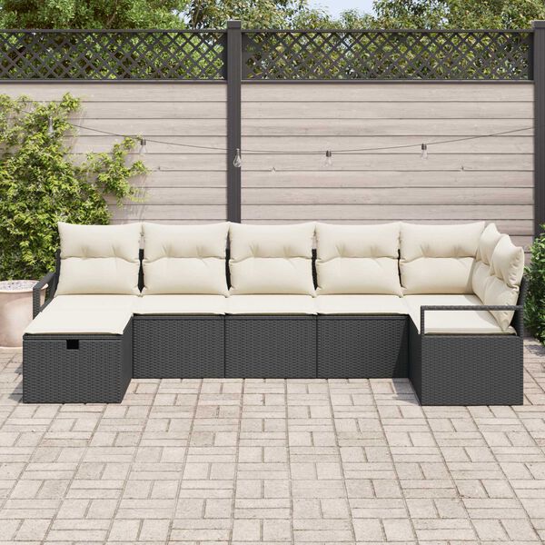 vidaXL Set di divani con cuscino Nero e Crema polyrattan