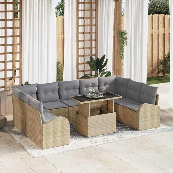vidaXL Set di divani 10 pcs beige e grigio chiaro polyrattan