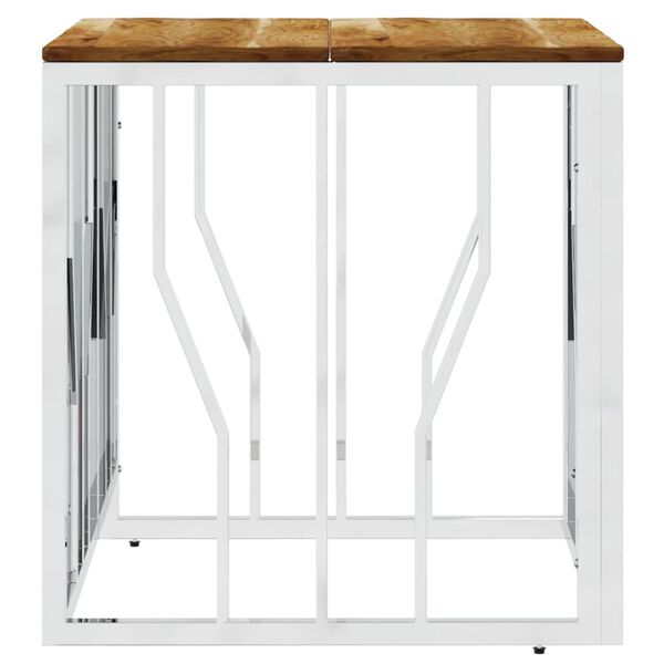 vidaXL Tavolino da Salotto Argento in Acciaio Inox e Massello d'Acacia