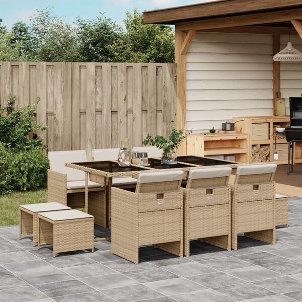 vidaXL Set da Pranzo da Giardino 11 pz con Cuscini Beige in Polyrattan