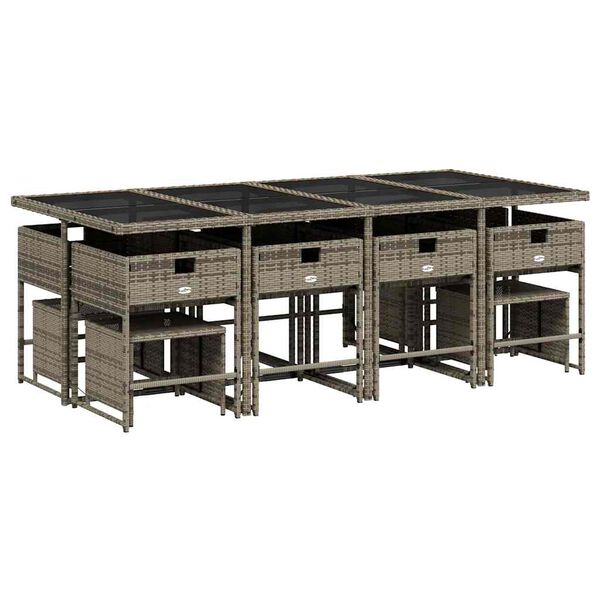 vidaXL Set da Pranzo da Giardino 13pz con Cuscini Grigio in Polyrattan