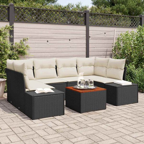 vidaXL Set Divano da Giardino con cuscino 7 pcs Nero Poly Rattan