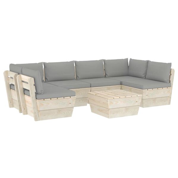 vidaXL Set Divani da Giardino su Pallet 7 pz con Cuscini Legno Abete