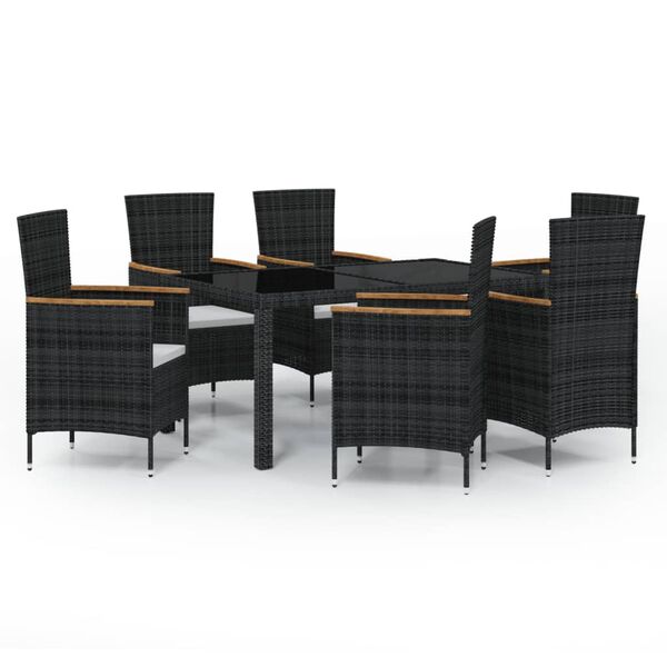 vidaXL Set da Pranzo da Giardino 7 pz con Cuscini in Polyrattan Nero