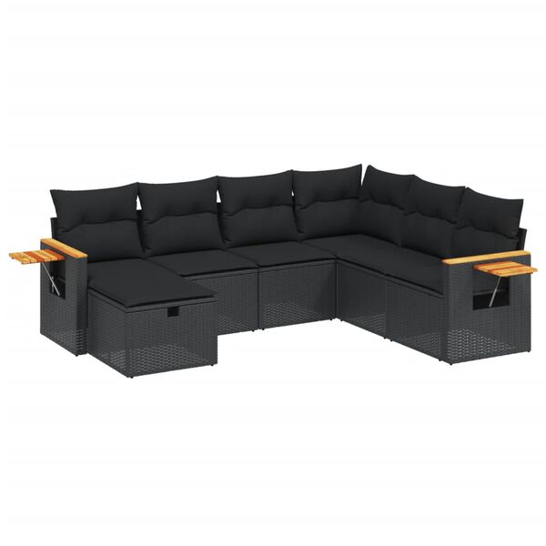 vidaXL Set Divani da Giardino con Cuscini 7pz Nero Polyrattan