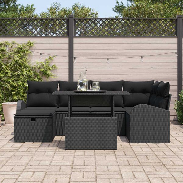vidaXL Set Divano da Giardino con cuscino 7 pcs Nero Poly Rattan