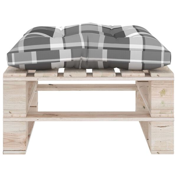 vidaXL Pouf da Giardino Pallet Cuscino a Quadri Grigio Legno di Pino