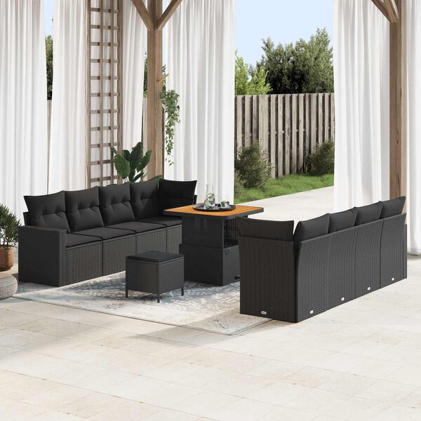 vidaXL Set Divano da Giardino 11 pcs Nero polyrattan
