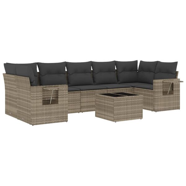 vidaXL Set Divano da Giardino 8pz con Cuscini Grigio Chiaro Polyrattan