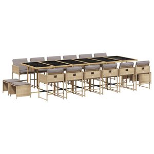 vidaXL Set Pranzo da Giardino 17 pz con Cuscini Beige Misto Polyrattan