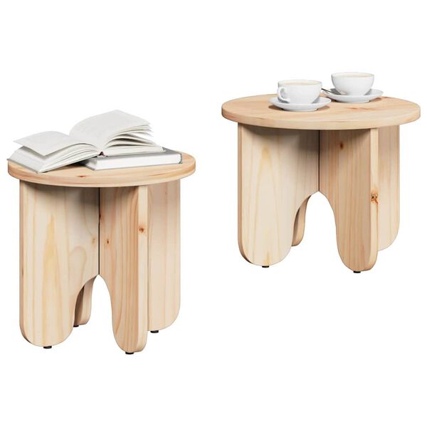 vidaXL Tavolino da salotto 2 pcs Naturale Legno massello di pino