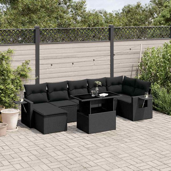 vidaXL Set Divani da Giardino con Cuscini 8 pz Nero in Polyrattan
