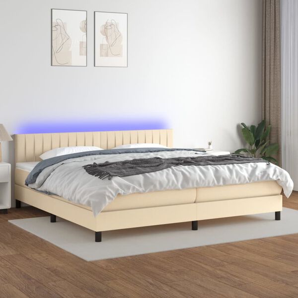 vidaXL Letto a Molle Materasso e LED bianco 200x200cm in Tessuto