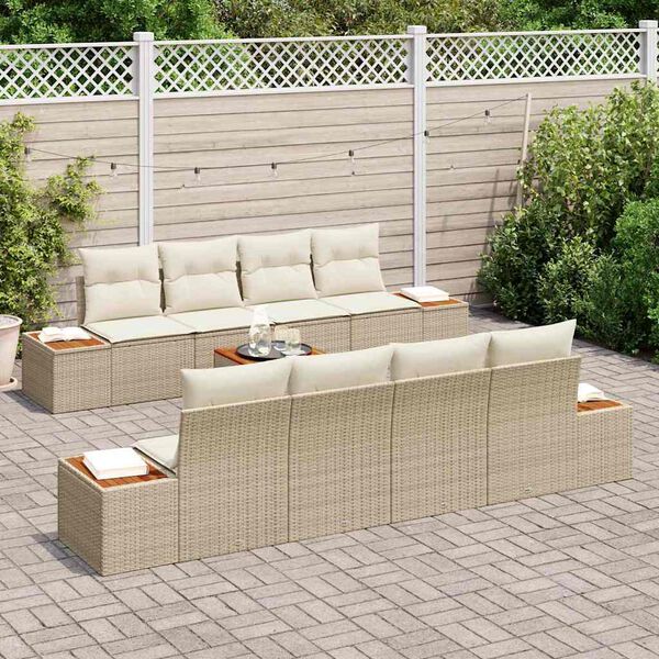 vidaXL Set Divano da Giardino con cuscino 9 pcs Beige Poly Rattan