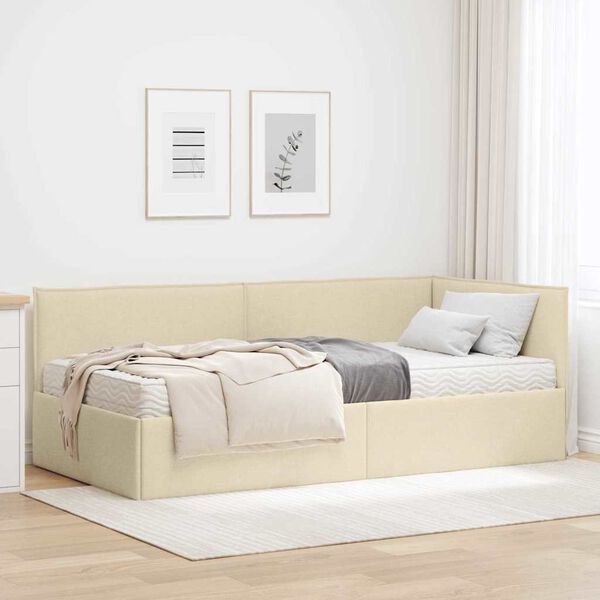 vidaXL Struttura Letto Angolare con Materasso 2 pcs Crema Velluto