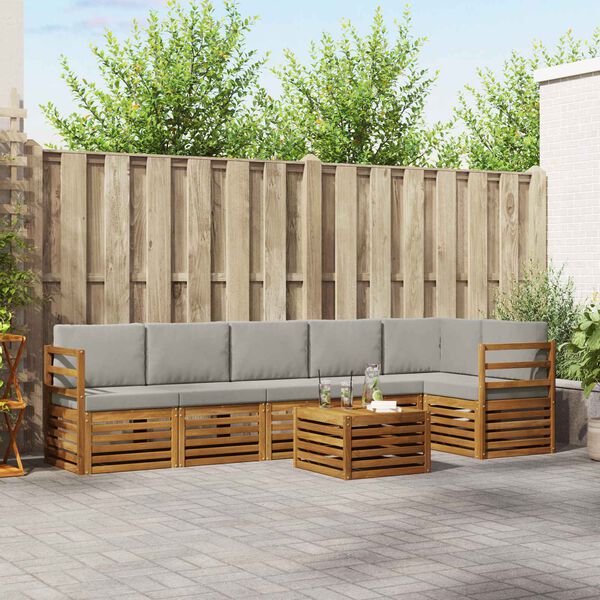 vidaXL Set divani con cuscino 7 pcs Grigio Naturale e Chiaro