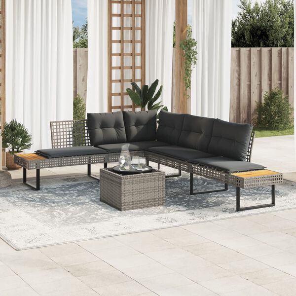 vidaXL Set Divani da Giardino 2 pz con Cuscini Grigio Polyrattan Vetro