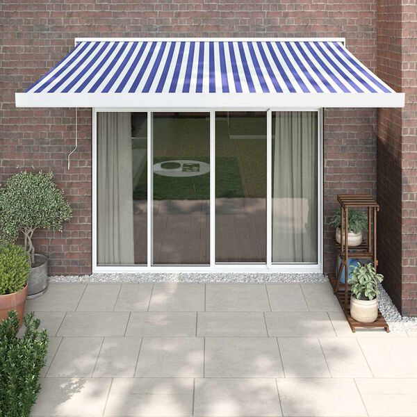 vidaXL Tenda Sole Retrattile Blu e Bianca 3x2,5 m Tessuto e Alluminio