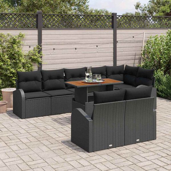 vidaXL Set Divano da Giardino con archiviazione 9 pcs Nero Poly Rattan