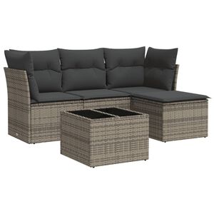 vidaXL Set Divano da Giardino 5 pz con Cuscini Grigio in Polyrattan