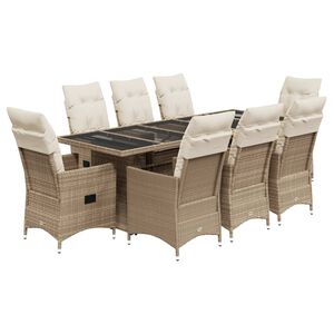 vidaXL Set da Bistr&ograve; da Giardino 9 pz con Cuscini Beige in Polyrattan