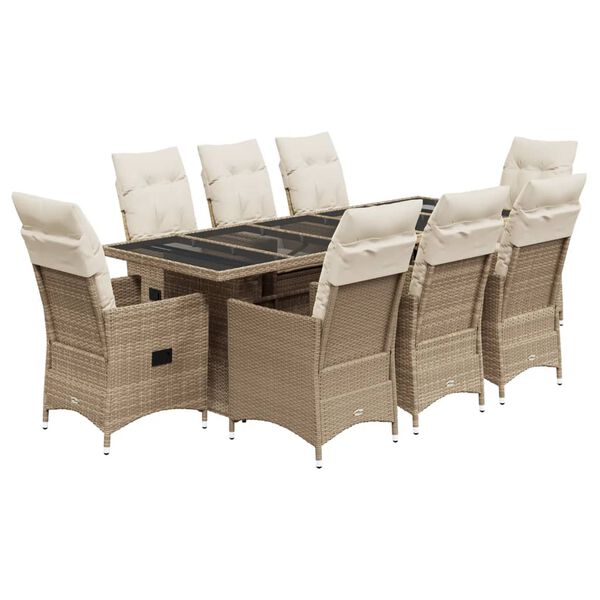 vidaXL Set da Bistr&ograve; da Giardino 9 pz con Cuscini Beige in Polyrattan