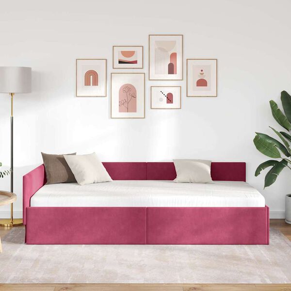 vidaXL Cornice del letto ad angolo Rosso Vino 90 cm x 190 cm Velluto