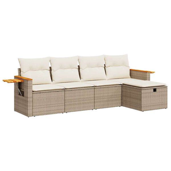 vidaXL Set Divano da Giardino 5 pz con Cuscini Beige in Polyrattan