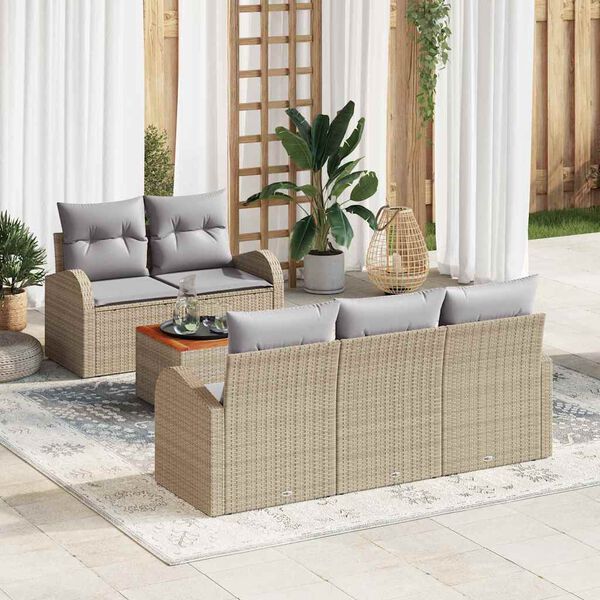 vidaXL Set Divano da Giardino con cuscino 6 pcs Beige polyrattan