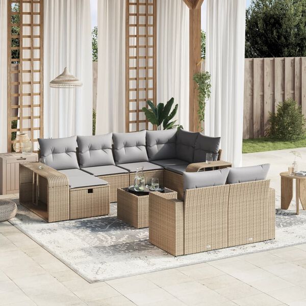 vidaXL Set Divani da Giardino 11 pz con Cuscini Beige in Polyrattan