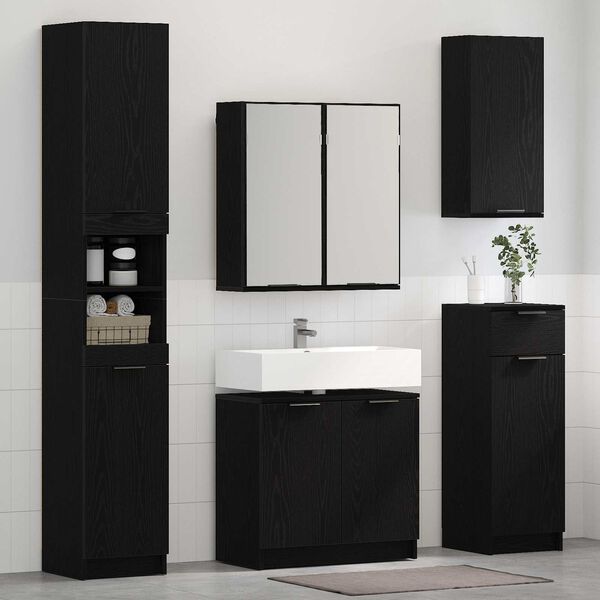vidaXL Set di mobili per il bagno 5 pcs Rovere Nero Legno multistrato