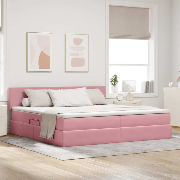 vidaXL Letto con Contenitore con materasso Rosa 200 x 200 cm Velluto
