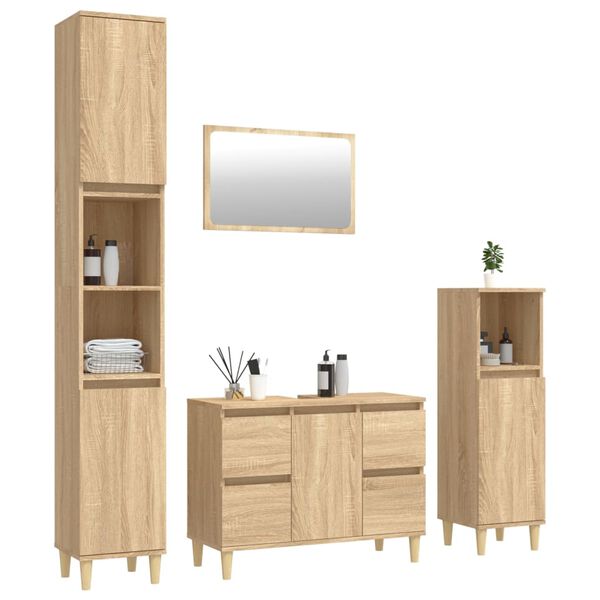 vidaXL Set Mobili da Bagno 4 pz Rovere Sonoma in Legno Multistrato