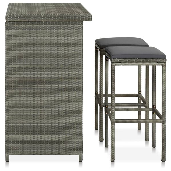vidaXL Set da Bar 3 pz in Polyrattan Grigio