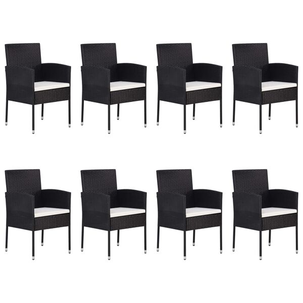 vidaXL Set Mobili da Pranzo per Giardino 9 pz in Polyrattan Nero