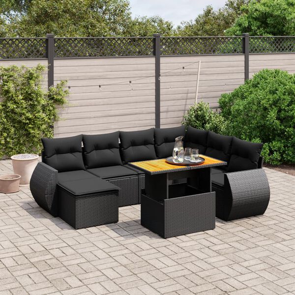 vidaXL Set Divani da Giardino con Cuscini 8 pz Nero in Polyrattan