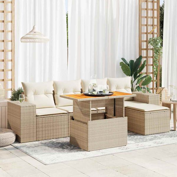 vidaXL Set Divano da Giardino 6 pz con Cuscini Beige in Polyrattan
